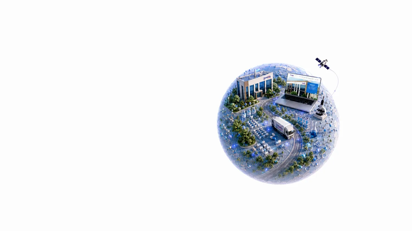 A miniature project world representing Innova Captab's pharmaceutical manufacturing website