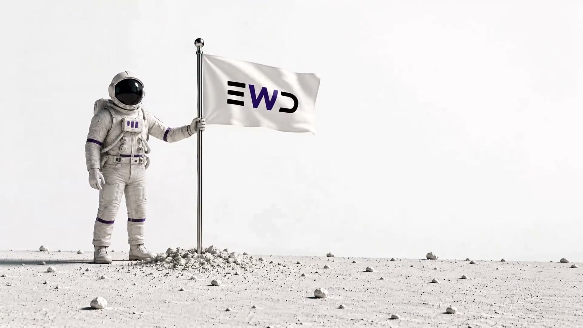 Astronaut planting the EWD flag on a lunar surface