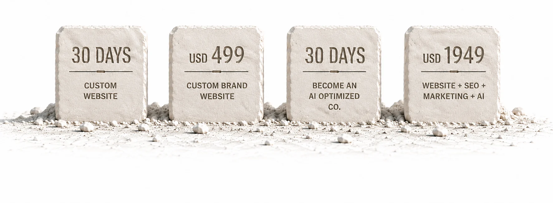 EverythingWeb.dev deliverables engraved into four stones