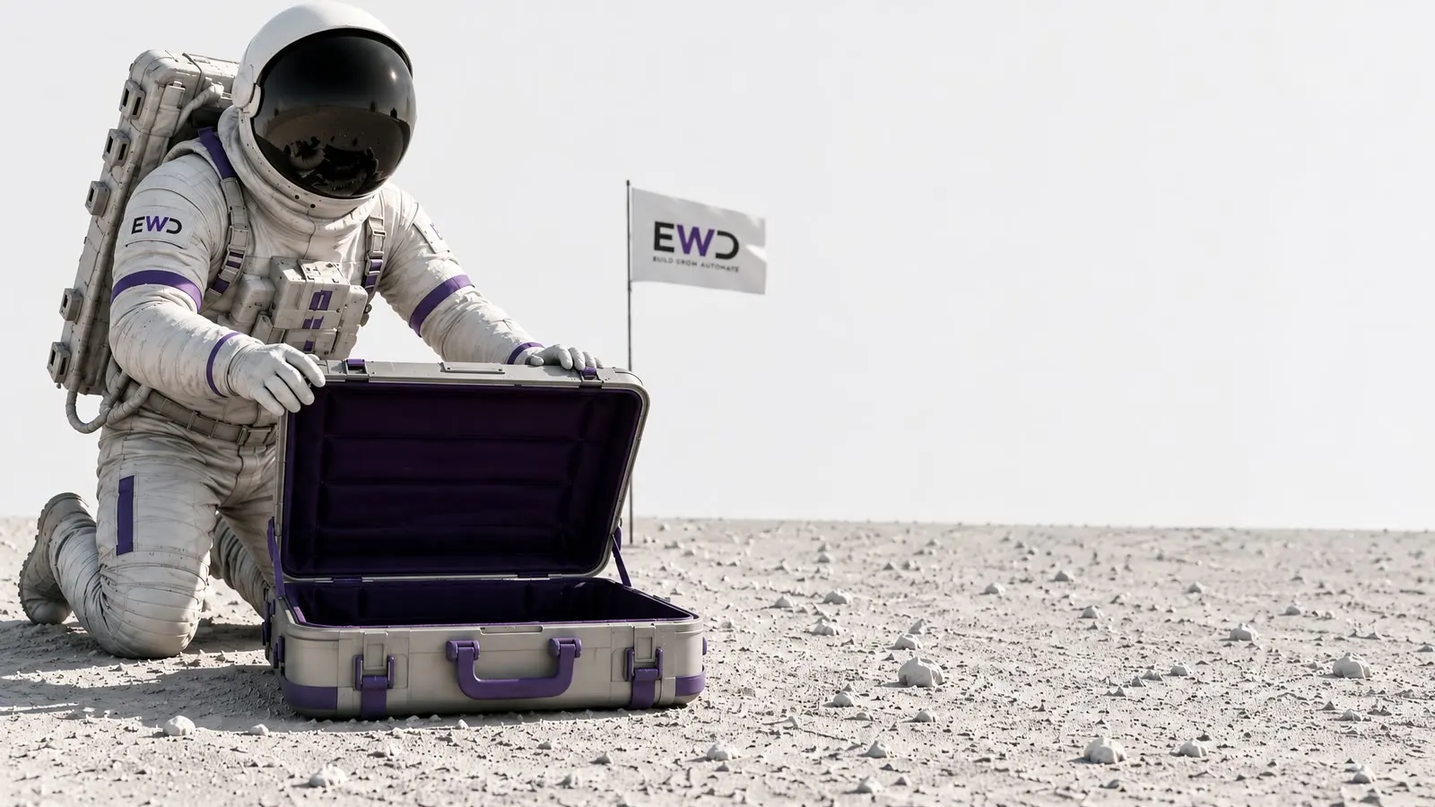 An astronaut opening the EverythingWeb.dev toolkit on the moon